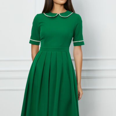 Black Friday 2022 Rochie Dy Fashion verde cu dantela la guler