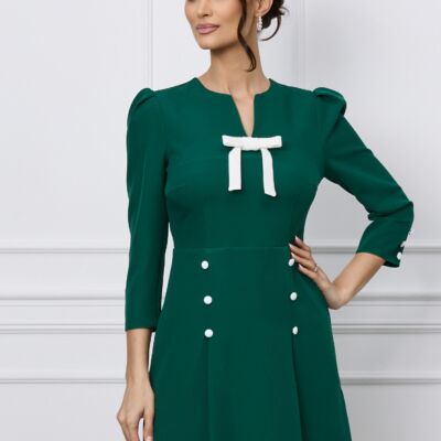 Black Friday 2022 Rochie Dy Fashion verde cu funda la bust si nasturi pe fusta