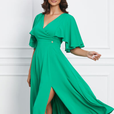 Black Friday 2022 Rochie Dy Fashion verde cu maneca dubla si crepeu