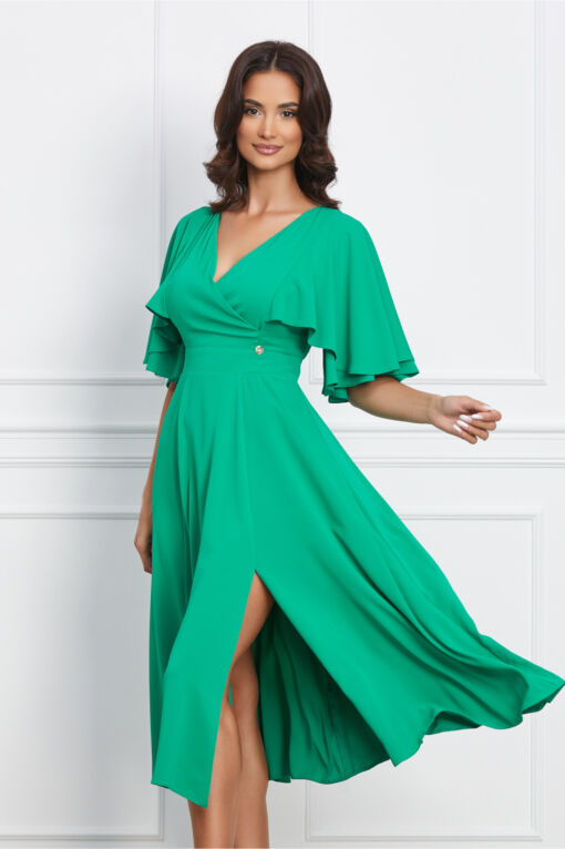 Black Friday 2022 Rochie Dy Fashion verde cu maneca dubla si crepeu