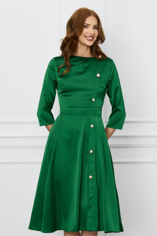 Black Friday 2022 Rochie Dy Fashion verde cu nasturi pe o parte
