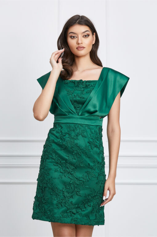 Black Friday 2022 Rochie Dy Fashion verde din dantela cu tafta pe umeri