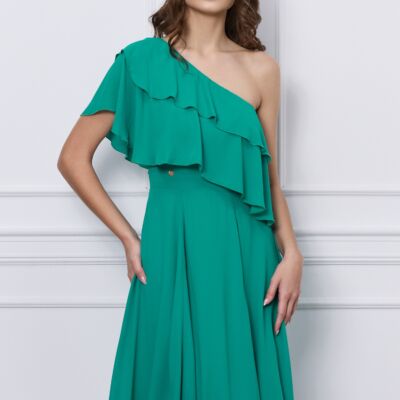 Black Friday Rochie Dy Fashion verde pe un umar cu volanas la bust
