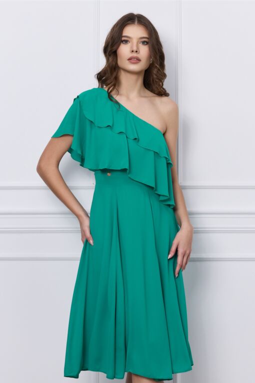 Black Friday Rochie Dy Fashion verde pe un umar cu volanas la bust