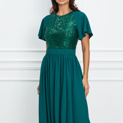 Black Friday 2022 Rochie Dy Fashion verde vaporoasa cu paiete la bust