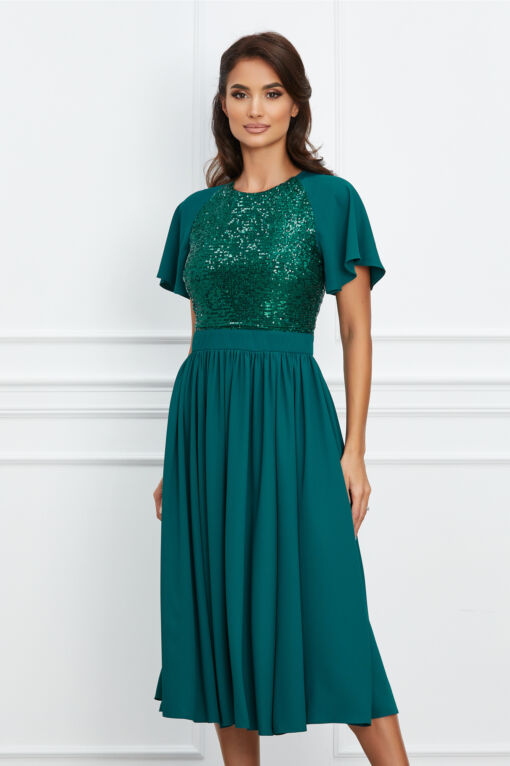 Black Friday 2022 Rochie Dy Fashion verde vaporoasa cu paiete la bust