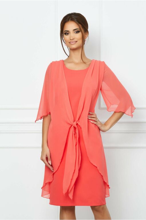 Black Friday 2022 Rochie Eliza corai cu insertie din voal