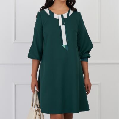 Black Friday 2022 Rochie Ella Collection Adela verde cu esarfa si maneci decupate