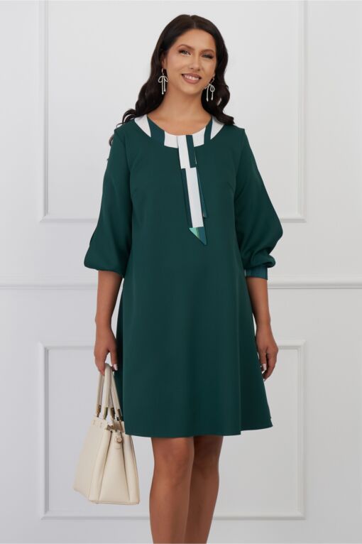 Black Friday 2022 Rochie Ella Collection Adela verde cu esarfa si maneci decupate