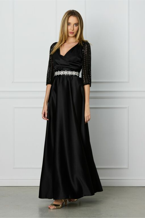 Black Friday Rochie Ella Collection Adria lunga neagra cu cordon in talie