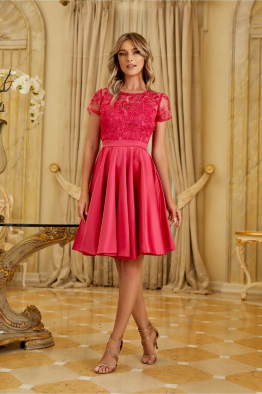 Black Friday 2022 Rochie Ella Collection Ana fucsia cu broderie la bust