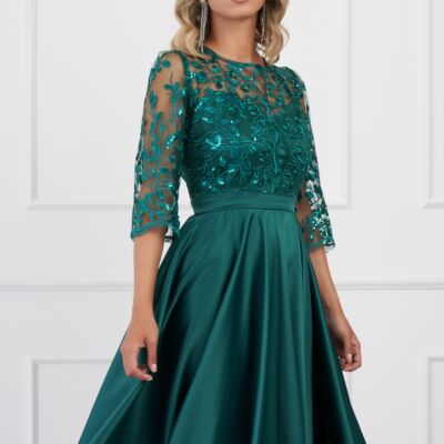 Black Friday 2022 Rochie Ella Collection Ana verde cu dantela si paiete la bust