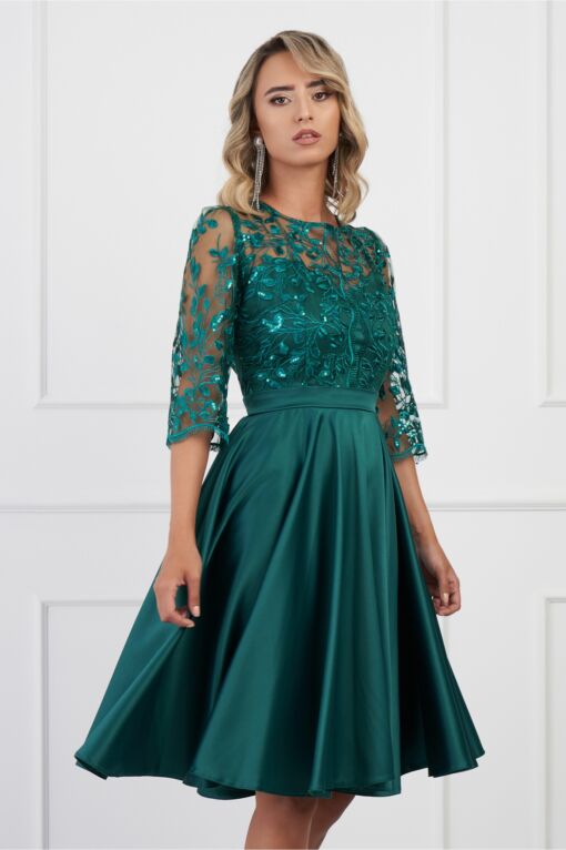 Black Friday 2022 Rochie Ella Collection Ana verde cu dantela si paiete la bust