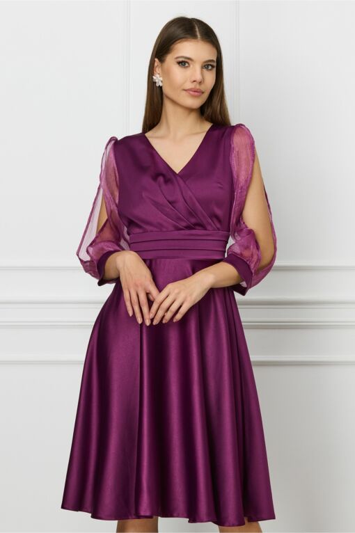Black Friday Rochie Ella Collection Anda mov cu maneci din lurex