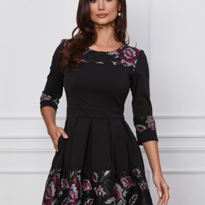 Black Friday Rochie Ella Collection Angy neagra cu broderie