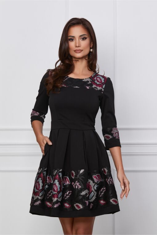 Black Friday Rochie Ella Collection Angy neagra cu broderie