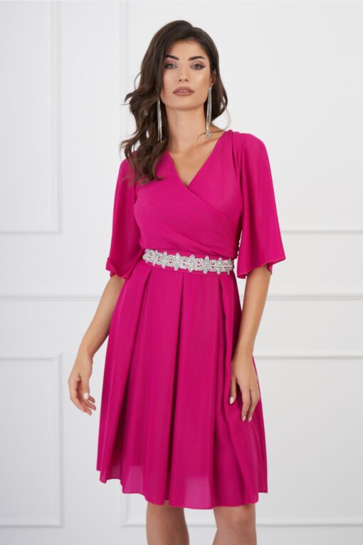 Black Friday 2022 Rochie Ella Collection Ania fucsia cu fir lurex si cordon in talie