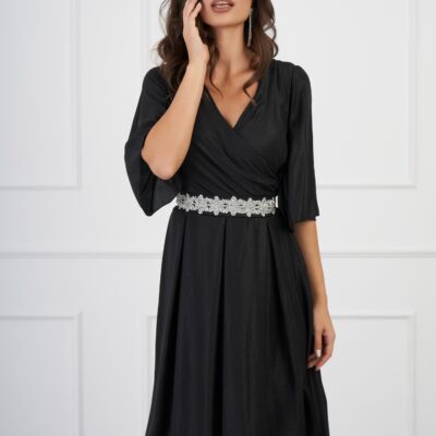 Black Friday 2022 Rochie Ella Collection Ania neagra cu fir lurex si cordon in talie