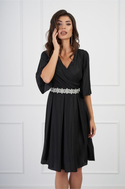 Black Friday 2022 Rochie Ella Collection Ania neagra cu fir lurex si cordon in talie