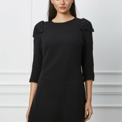 Black Friday 2022 Rochie Ella Collection Anica neagra cu paiete si decupaje la umeri