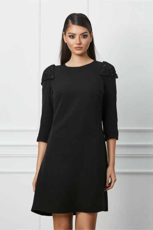 Black Friday 2022 Rochie Ella Collection Anica neagra cu paiete si decupaje la umeri