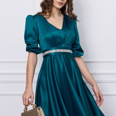 Black Friday 2022 Rochie Ella Collection Aria verde petrol cu cordon in talie