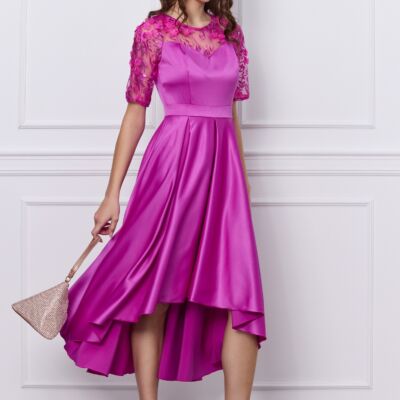 Black Friday 2022 Rochie Ella Collection Brinda fucsia din tafta cu lungime asimetrica