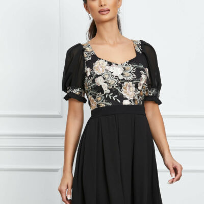 Black Friday 2022 Rochie Ella Collection Celine neagra din voal cu broderie la bust