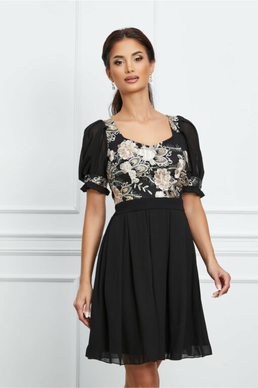 Black Friday 2022 Rochie Ella Collection Celine neagra din voal cu broderie la bust