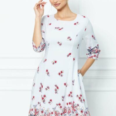Black Friday 2022 Rochie Ella Collection Emanuel gri cu imprimeu floral roz