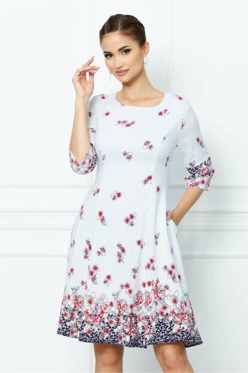 Black Friday 2022 Rochie Ella Collection Emanuel gri cu imprimeu floral roz