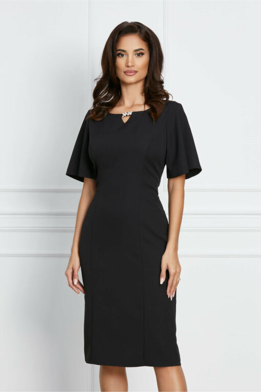 Black Friday 2022 Rochie Ella Collection Gilda neagra cu aplicatie la decolteu