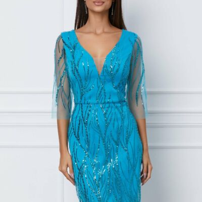Black Friday 2022 Rochie Ella Collection Ingrid turcoaz cu paiete