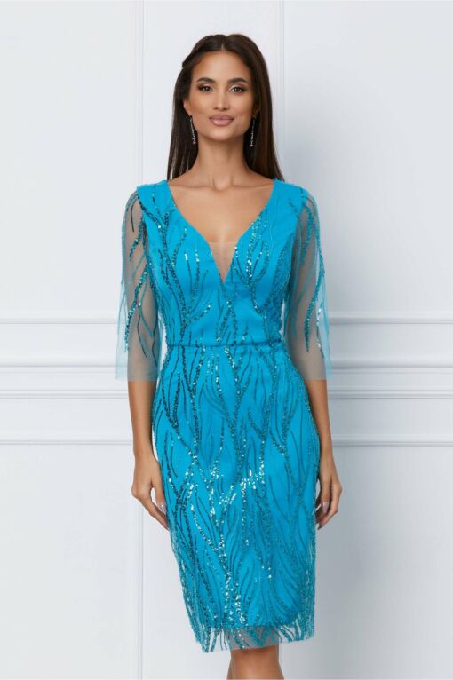 Black Friday 2022 Rochie Ella Collection Ingrid turcoaz cu paiete