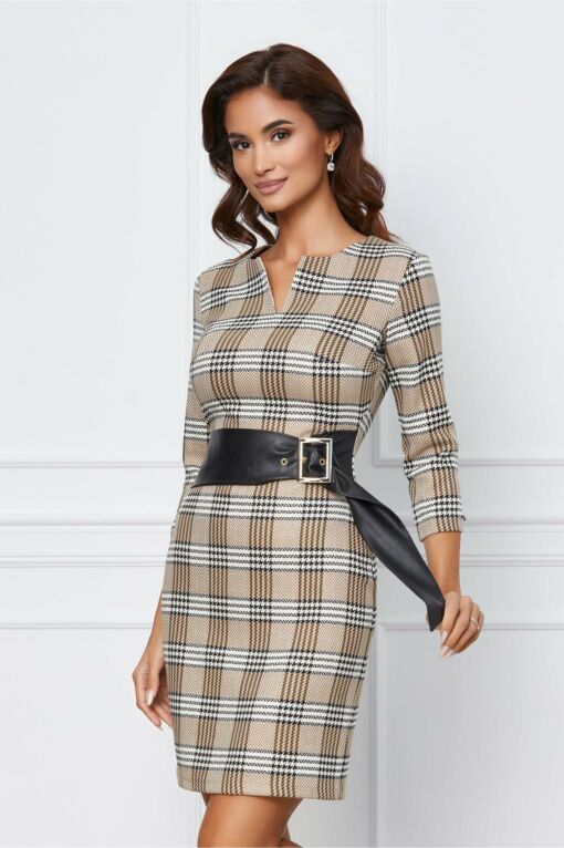 Black Friday Rochie Emora bej cu imprimeu si curea in talie