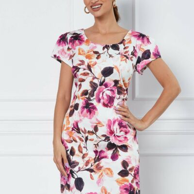 Black Friday 2022 Rochie Erica alba cu flori maxi roz