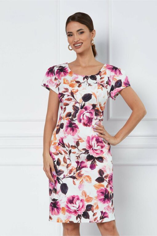 Black Friday 2022 Rochie Erica alba cu flori maxi roz
