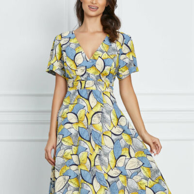 Black Friday 2022 Rochie Fabia bleu cu imprimeu galben