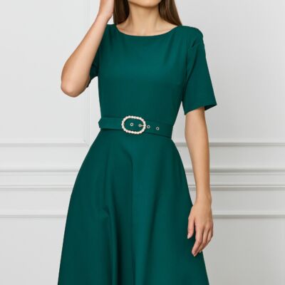Black Friday Rochie Gabi verde cu buzunare si curea in talie