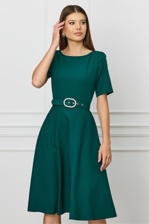Black Friday Rochie Gabi verde cu buzunare si curea in talie
