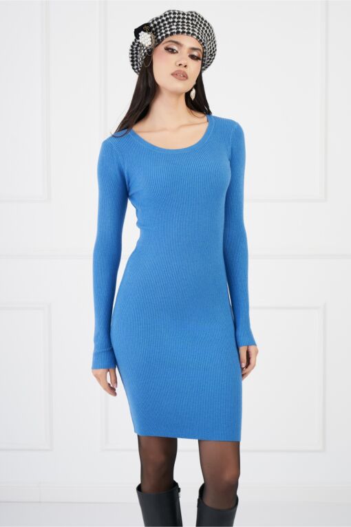 Black Friday 2022 Rochie Gianina albastra scurta din tricot