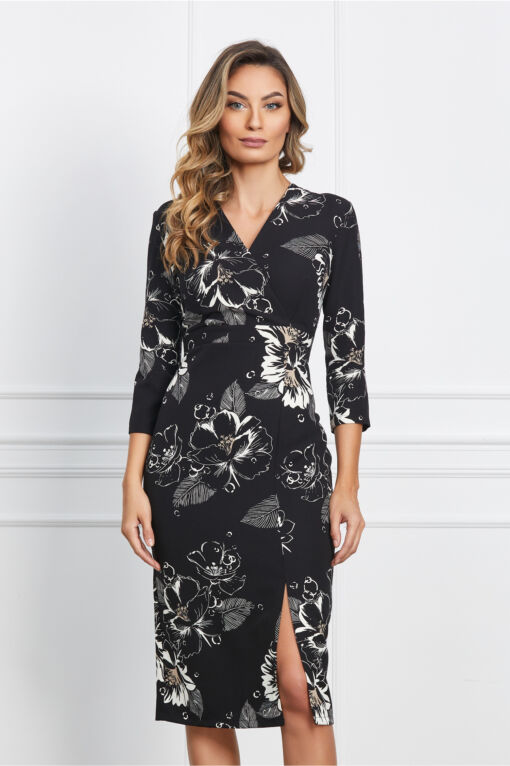 Black Friday 2022 Rochie Hally neagra cu imprimeuri albe