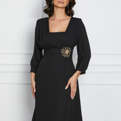 Black Friday 2022 Rochie Ilaria neagra cu floare in talie
