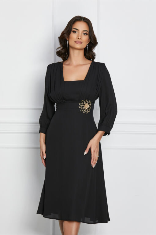 Black Friday 2022 Rochie Ilaria neagra cu floare in talie