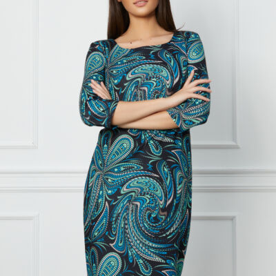 Black Friday 2022 Rochie Ilona bleumarin cu picatele turcoaz