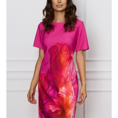 Black Friday Rochie Ilona fucsia cu imprimeu floral orange