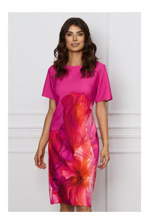 Black Friday Rochie Ilona fucsia cu imprimeu floral orange