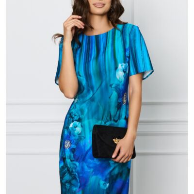 Black Friday Rochie Ilona turcoaz cu imprimeu floral albastru
