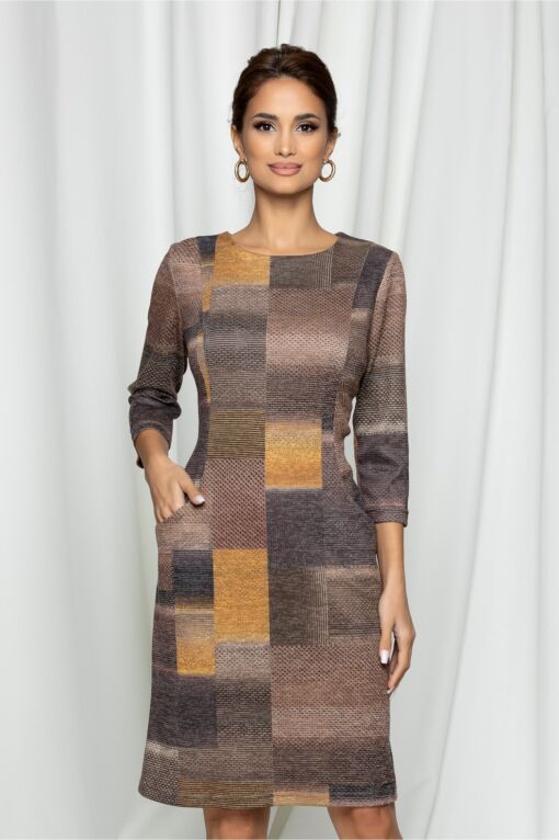 Black Friday 2022 Rochie Ina cu imprimeu maro-galben carouri