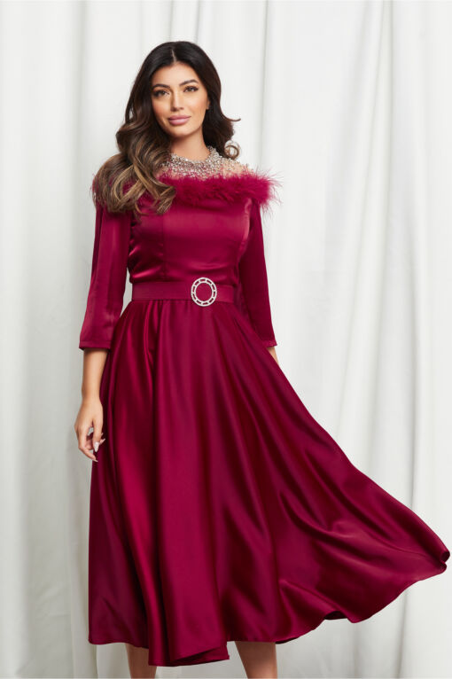 Black Friday 2022 Rochie Ingrid bordo cu fulgi la bust si curea in talie